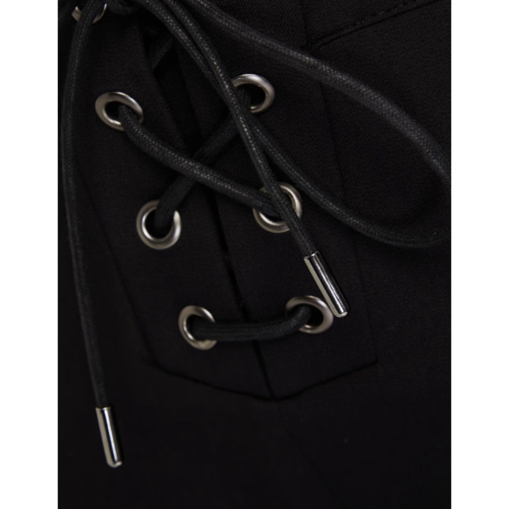 Black Lace-Up Women's Pants - Picture 4 of 8